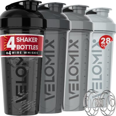 VELOMIX – 4 Pack – 28 oz Protein Shaker Bottle Only $9.99