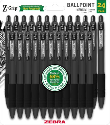 Zebra Pen Z-Grip Retractable Ballpoint Pen, Medium Point, Black Ink, 24 Pack Only $5.69